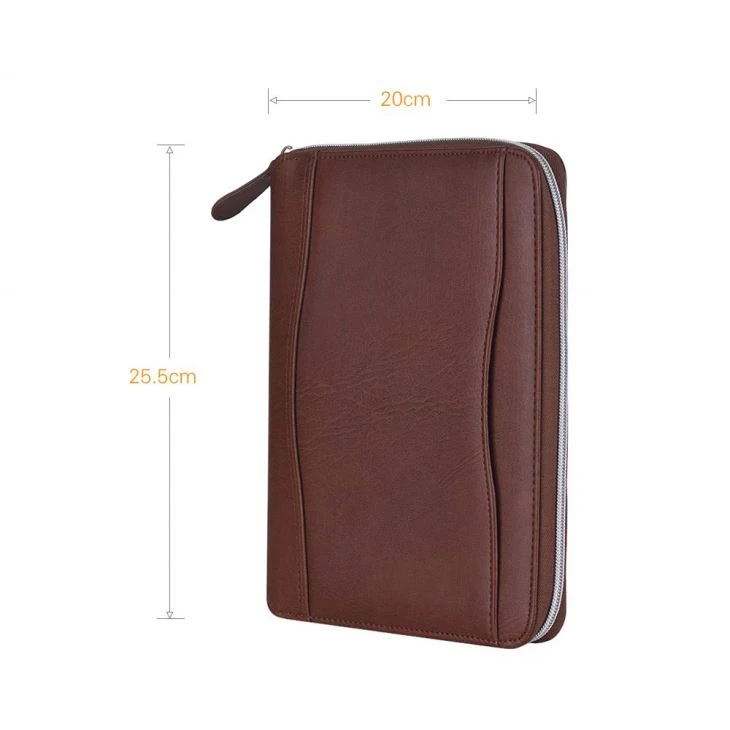 Zipper PU Leather Portfolio Logo Embossed A5